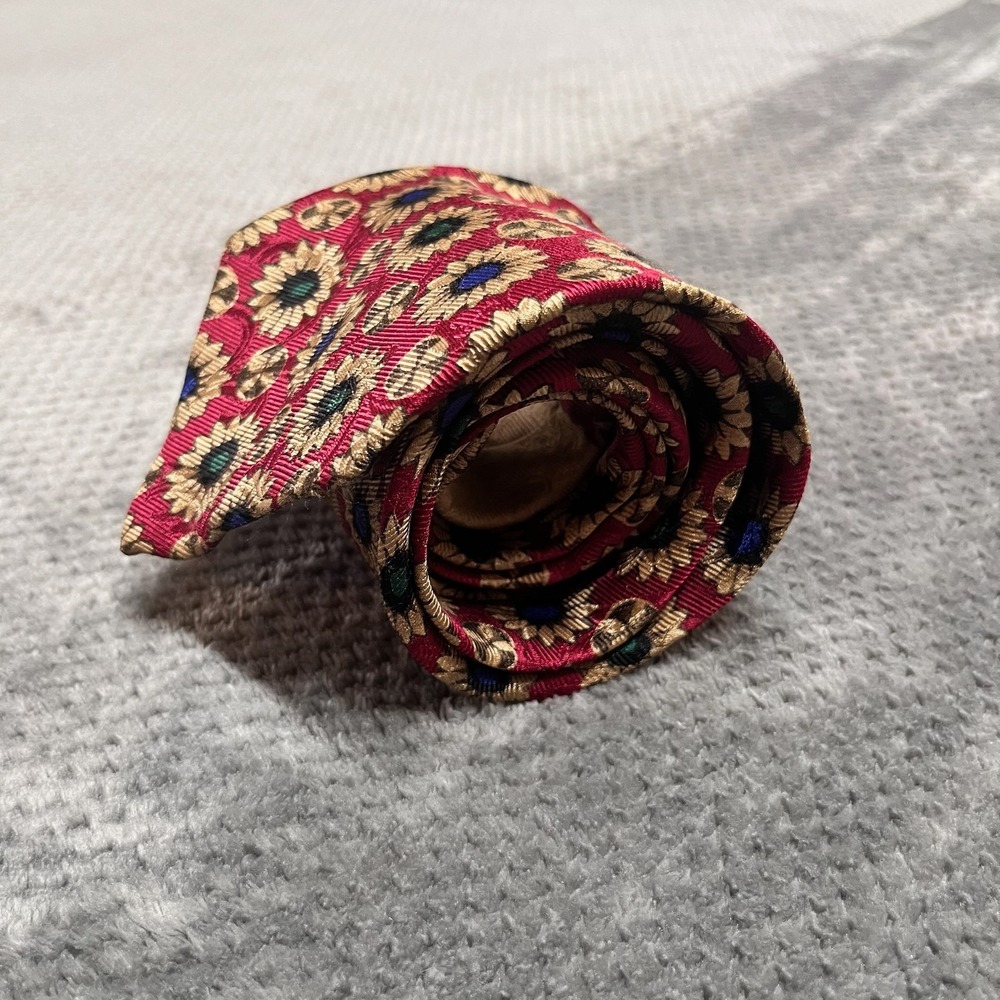 Liz K Mens Silk Necktie Red Sunflower Floral Made in‎ Italy Designer Tie